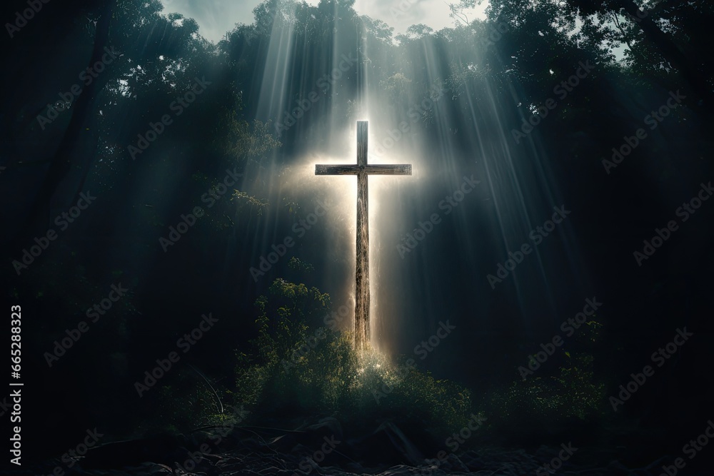 Cross symbol in mystical light Cross sign holy