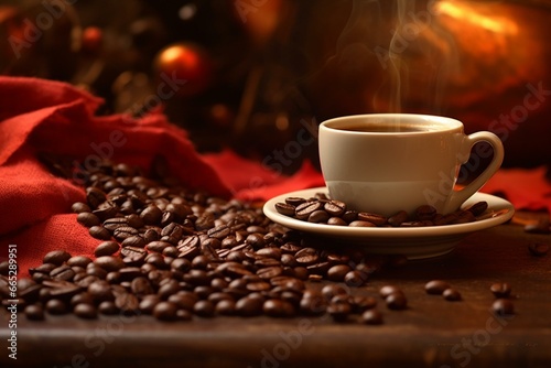 Image of coffee beans and cup. Generative AI