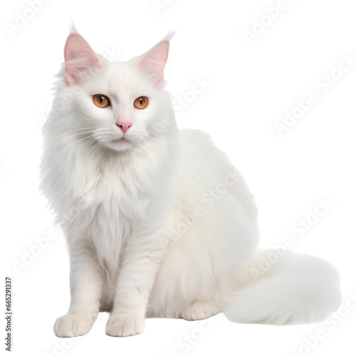 turkish angora cat,long hair white cat portrait isolated on transparent background,transparency  photo