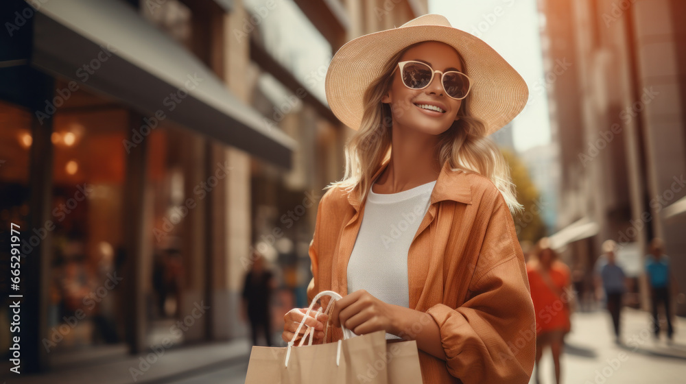 Woman in shopping. Happy woman with shopping bags enjoying in shopping. Consumerism, shopping, lifestyle concept Woman in shopping. Happy woman with shopping bags enjoying in shopping. Consumerism, shopping, lifestyle concept