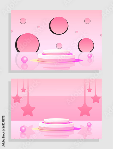 Set red pink love 3d object cylinder pedestal podium display gradient color minimal scene showroom