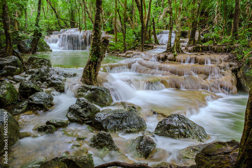 Erawan Waterfall Thailand Kachanaburi, a beautiful deep forest waterfall in Thailand. Erawan Waterfall in National Park