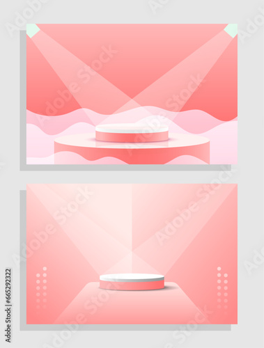 Set red pink love 3d object cylinder pedestal podium display gradient color minimal scene showroom