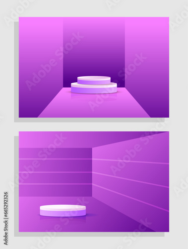 Set purple violet 3d object cylinder pedestal podium display gradient color minimal scene showroom