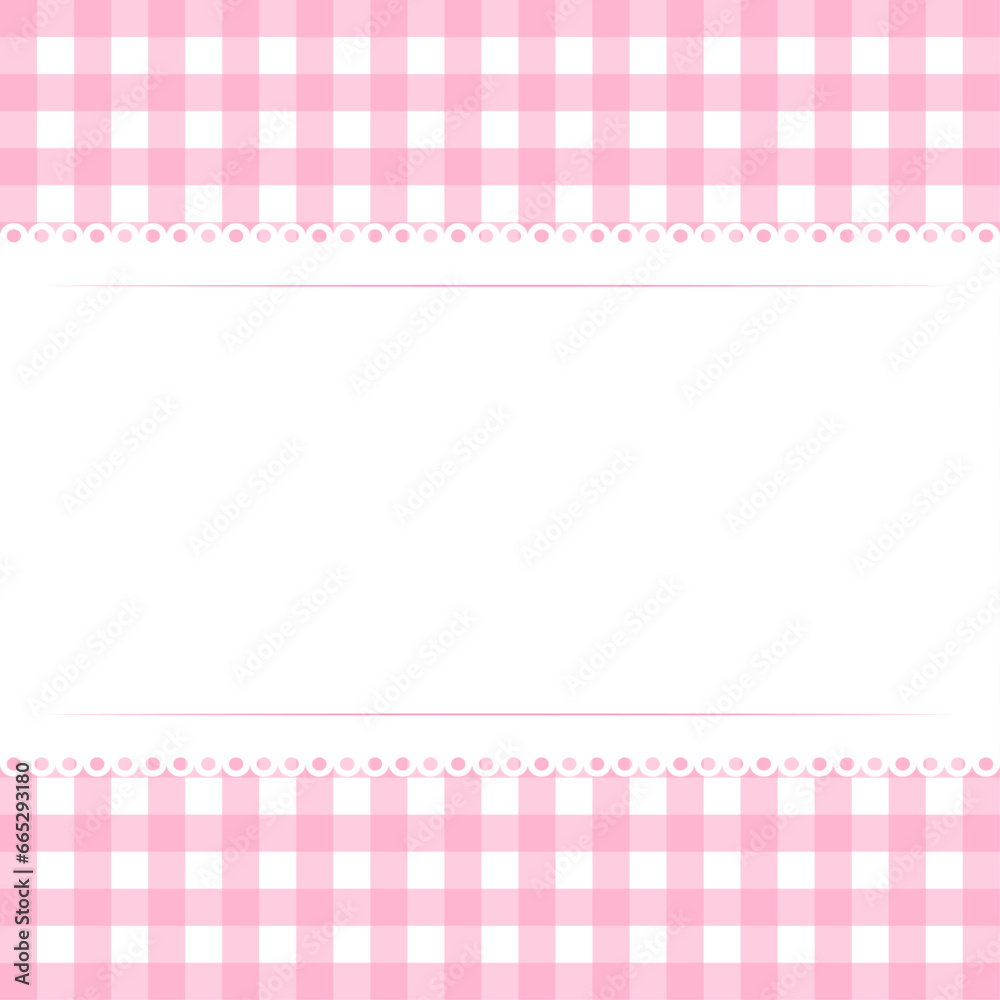 Vector blank template layout white lace stripe on pink checkered background illustration Vector blank template layout white lace stripe on pink checkered background illustration