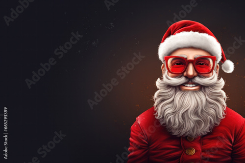 Photo of retired old man grey beard open mouth excited look see magical newyear creature make wish bring atmosphere wear santa costume coat spectacles headwear