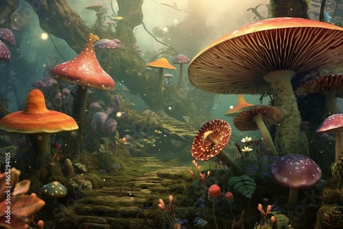 Virtual fairyland illustration depicting nature and enchantment. Generative AI photo