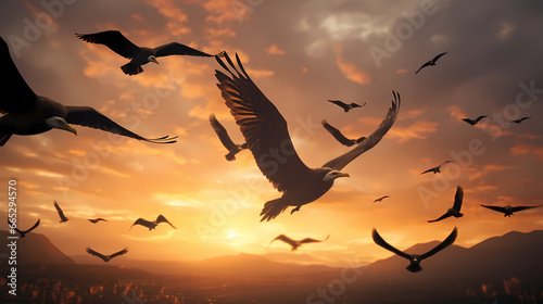a large flock of migrating birds © ginstudio