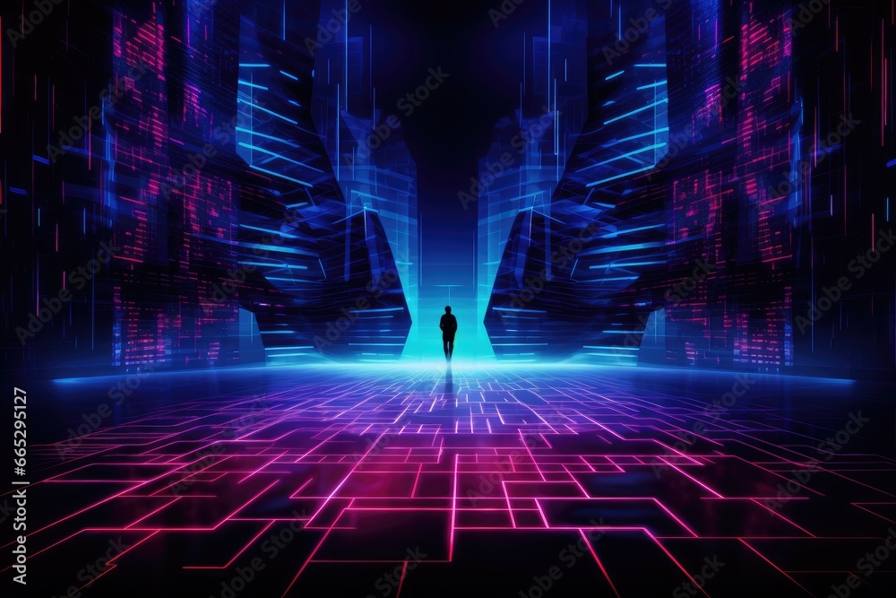 Fototapeta premium Cyber attacks abstract background with virtual hacks