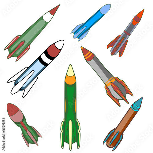 set of rocket Missiles Illustrtion