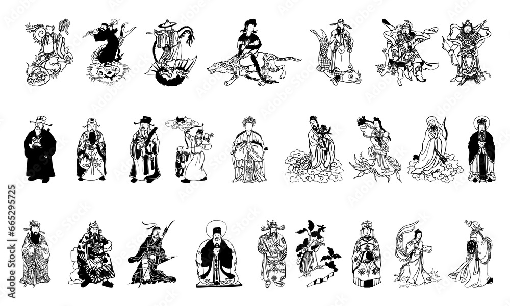 silhouettes of chinese gods and goddesses