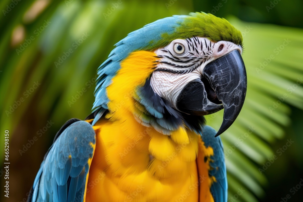 Blue and yellow macaw parrot.