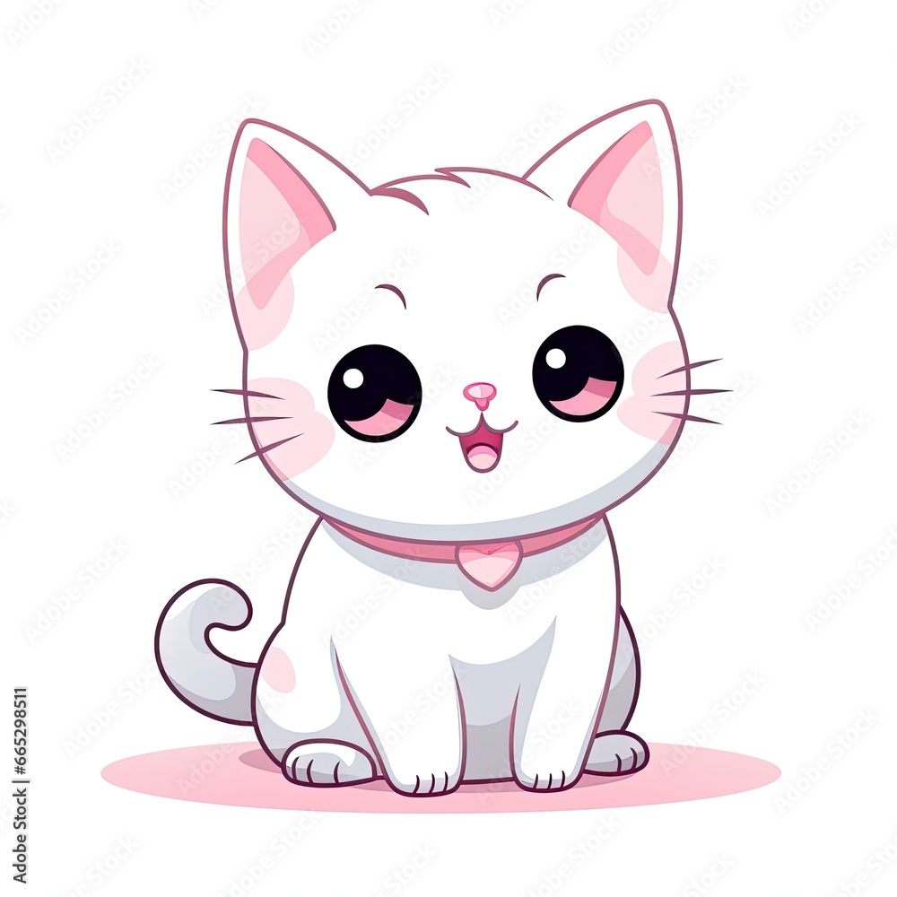 Cute Kawaii cat clipart icon white background.