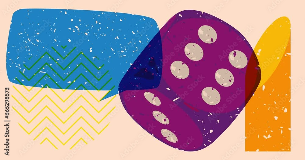 Dice and Speech Bubble with geometric shapes animation. Object in trendy riso graph design. Geometry elements risograph style video. Dice and Speech Bubble with geometric shapes animation. Object in trendy riso graph design. Geometry elements risograph style video.