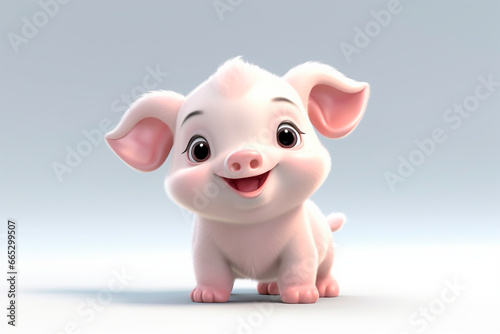 Pig on a white background. Adorable 3D cartoon animal portrait.