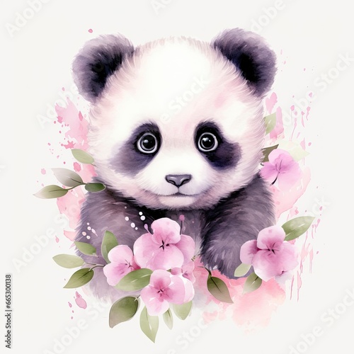Watercolor fantasy Baby Panda clip art isolated white background. © Fatema