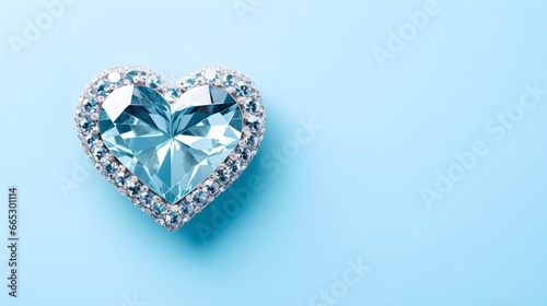 Sky blue heart covered in vvs diamonds, valentine day banner with copy space photo