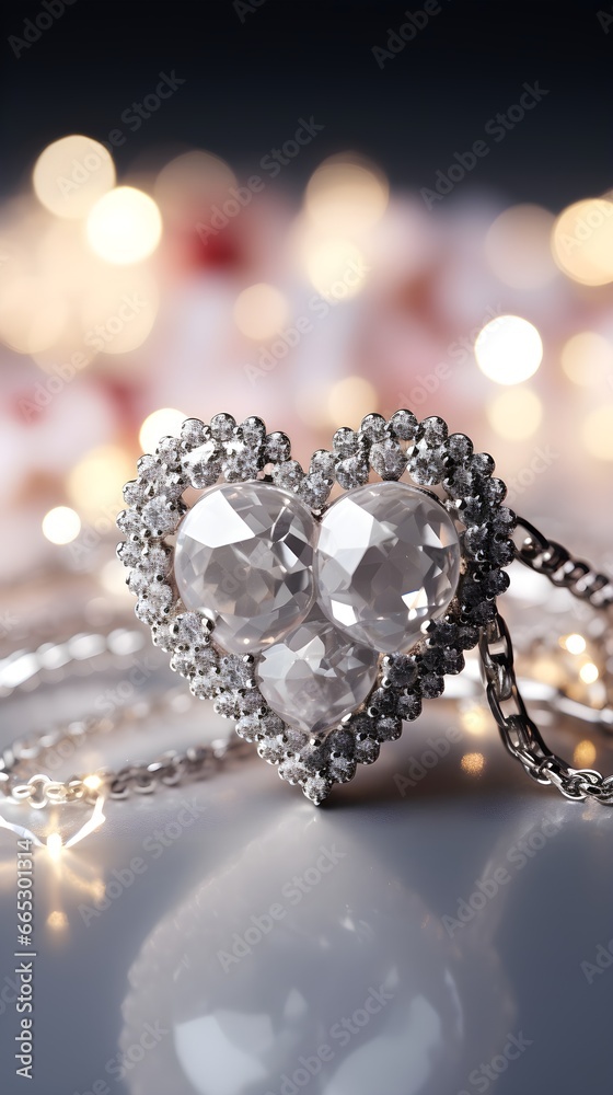 A silver Heart made from Diamonds on a silver background,minimal with copy space, Valentine's day theme, love is in the air, luxury boutique