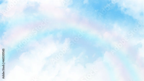 blue sky clouds with rainbow effect