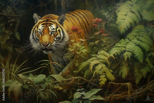 A famished tiger searching for prey. Generative AI