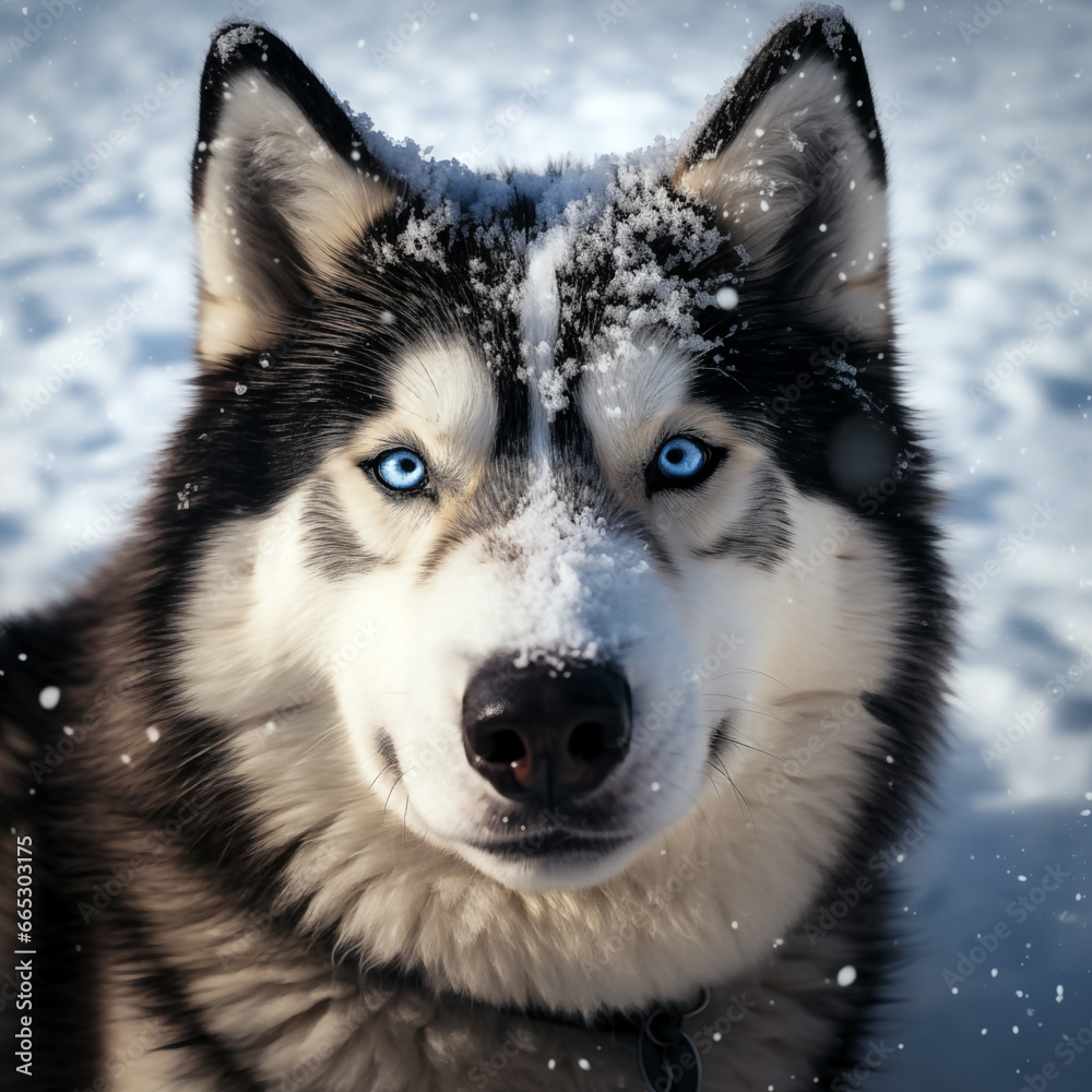 A snowy husky dog