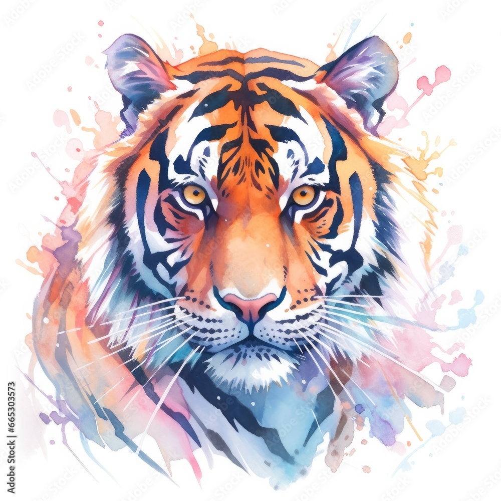 Naklejka premium Watercolor tiger head on isolated with white background.
