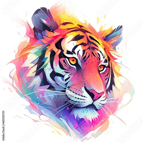 Watercolor tiger head on isolated with white background.