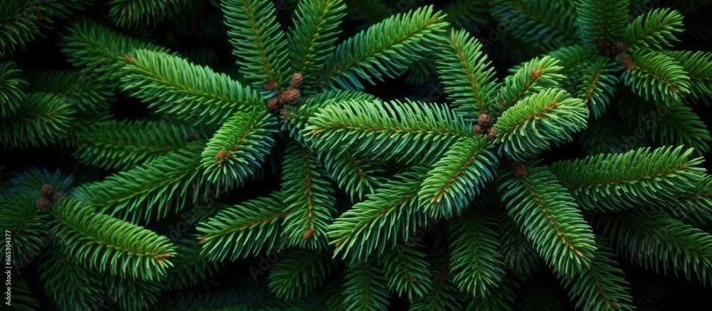 Christmas tree branches on a natural background.