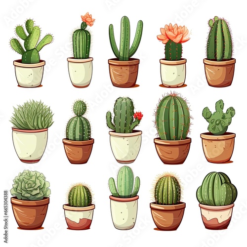 The Cactus set on white background. Clipart illustrations.