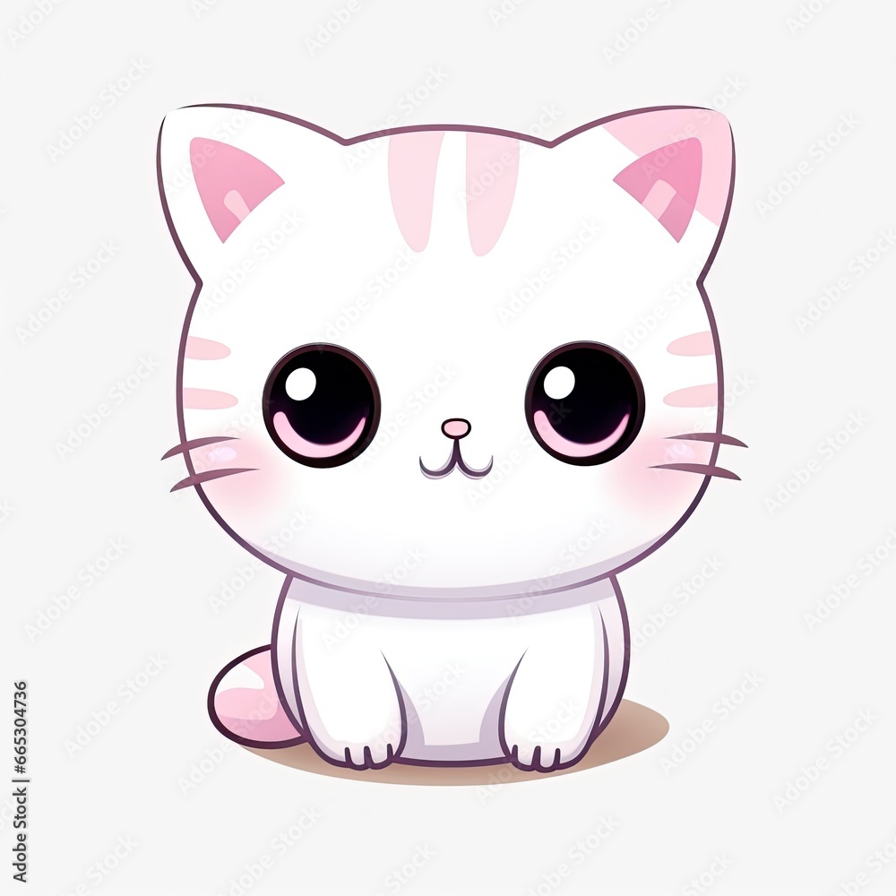 Cute Kawaii cat clipart icon white background. Cute Kawaii cat clipart icon white background.