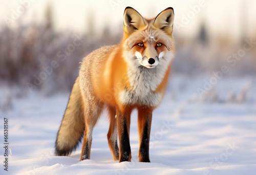  Red fox standing on snow.