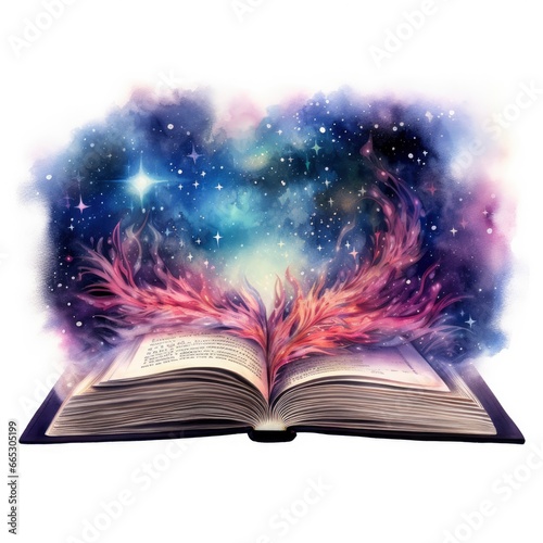 Galaxy celestial fantasy book watercolor for T-shirt Design. © Fatema