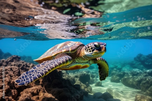 Green turtle at the seawater. © Fatema