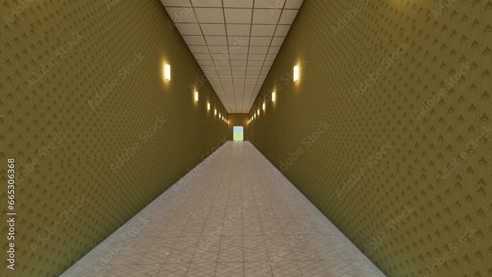empty corridor and door liminal space 3d render Stock Illustration ...