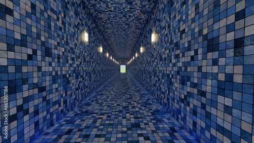 empty corridor and door liminal space 3d render