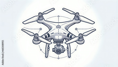 vector outline illustration on a white background, showcasing a detailed and elegant icon of a drone.