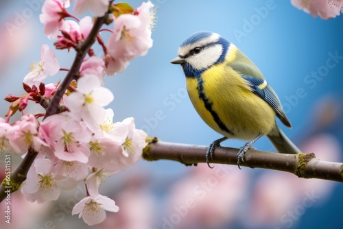 A Bluetit bird resting on the branch of a tree.