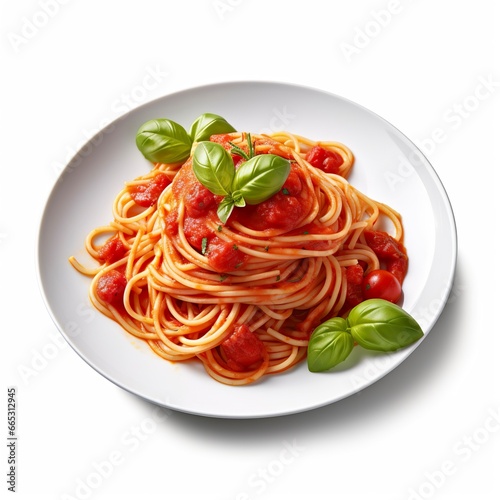 Delicious Plate of Spaghetti with Tomato Sauce on a White Background .