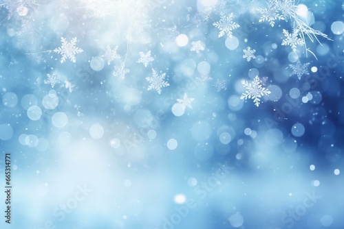 blurred winter background with snowflakes. Generative AI © Melisende