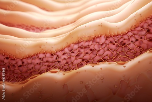 Saggy skin layer and skin cells, 3D rendering. © MdAbdul