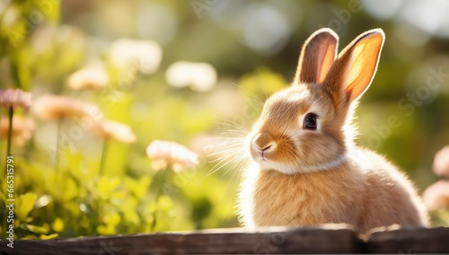 Easter Bunny with beautiful Spring Nature. © MdAbdul