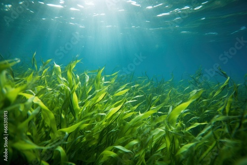 Underwater view of a group of seabed with green seagrass. © MdAbdul