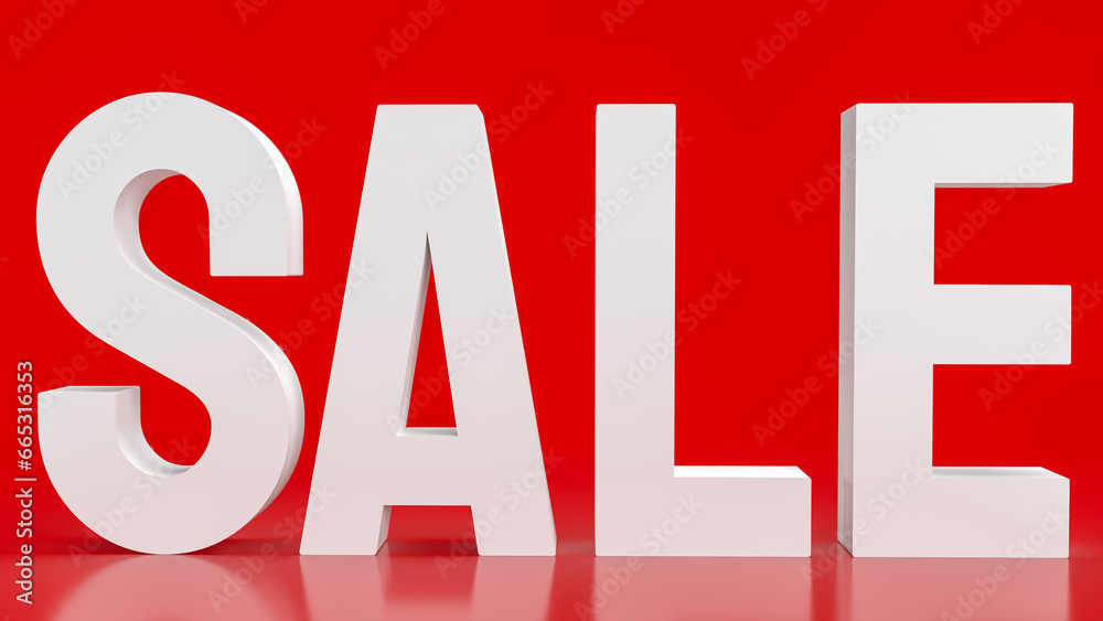 The white sale on red Background for promotion concept 3d rendering