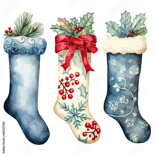 set of christmas stocking blue and white color