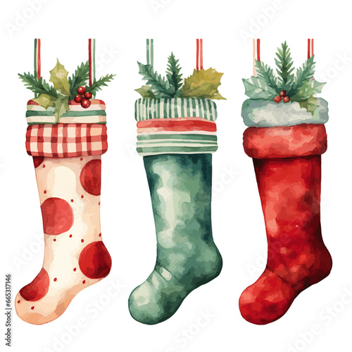 christmas boots with stocking isolated on white