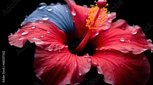 A hibiscus flower with a black background.