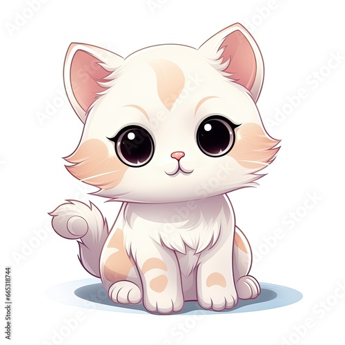 Cute Kawaii cat clipart icon white background. © MdAbdul