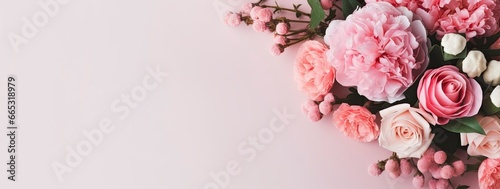 Fresh bunch of pink peonies and roses with copy space. © MdAbdul