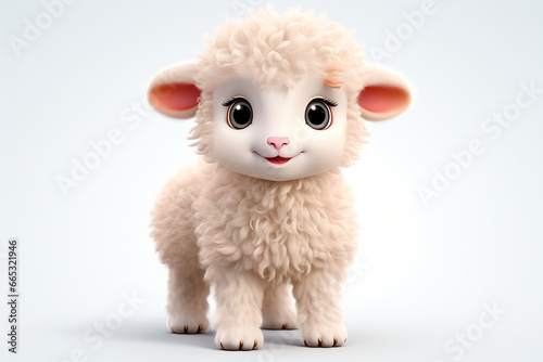 Sheep on a white background. Adorable 3D cartoon animal portrait.