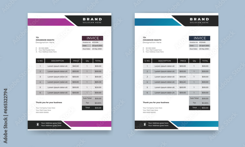 Invoice Layout with Blue Accents 2